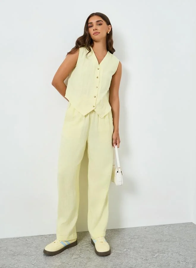 Styli Women Yellow Wide Leg Trousers with Drawstring